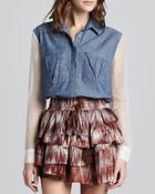 Textile Elizabeth And James Tucker Sheer-Panel Chambray Shirt - Lyst
