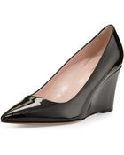Kate Spade Jovia Pointy-Toe Saffiano Patent Wedge Pump - Lyst