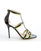 Jimmy Choo Black And Lime Patent Leather T-Strap 'Thistle' Sandals - Lyst
