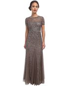 Adrianna Papell Cap Sleeve Fully Beaded Gown - Lyst