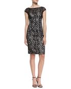 Ml Monique Lhuillier Cap Sleeve Lace Overlay Cocktail Dress - Lyst