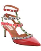 Valentino Red, Pink, And Green 'Rockstud' T-Strap Pumps - Lyst