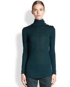 Balmain Button-Shoulder Fitted Turtleneck Top - Lyst