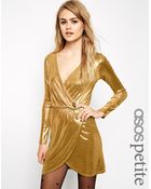 Asos Wrap Mini Dress In Metallic - Lyst