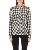 Free People Plaid Print Shoulder Lace Shirt - Lyst