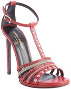 Saint Laurent Red Leather Beaded Detail Strappy Sandals - Lyst