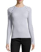 Michael Kors Studded Ribbed Long-Sleeve Top - Lyst