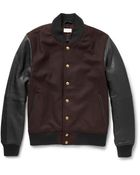 Club Monaco Leather And Wool-Blend Bomber Jacket - Lyst