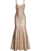 Hervé Léger Ellen Metallic Bandage Gown - Lyst