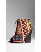 Burberry Tapestry Peep-Toe Ankle Boots - Lyst