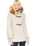 Calvin Klein Petite Faux-Fur-Trim Buckle Wool-Blend Coat - Lyst
