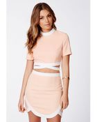 Missguided Tereza Nude Contrast Bandage Waist Crop Top - Lyst