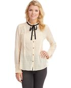 Free People Semi Sheer Dot Blouse With Neck Tie - Lyst