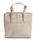 Giorgio Armani Beige Leather Buckle Detail Top Handle Tote - Lyst