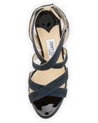 Jimmy Choo Vamp Glittery Crisscross Sandal - Lyst