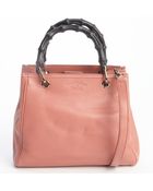 Gucci Pink Lotus Leather Wooden Accent Convertible Top Handle Bag - Lyst