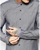 Asos Smart Shirt In Long Sleevs With Collarless Neck Detail - Lyst