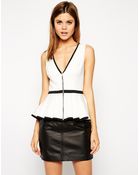 Asos Peplum Top With Deep Plunge In Smart Fabric - Lyst