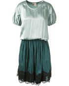 Lanvin Lace-Trimmed Dress In Green Silk - Lyst