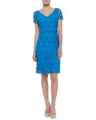 Escada Short-Sleeve Swiss Lace V-Neck Dress - Lyst