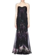 Alexander McQueen Pleated Maxi Silk Print Dress - Lyst