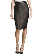 Monique Lhuillier Leather-Trimmed Tweed Pencil Skirt - Lyst