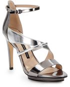 French Connection Metallic Ankle Strap Sandals - Lyst