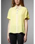 Patrizia Pepe Short Sleeve Shirt In Silk With Contrasting Hem And Collar - Lyst