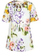 Lela Rose Embellished Printed Cotton-Blend Top - Lyst