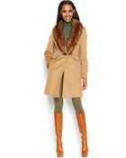 Ivanka Trump Faux-Fur-Collar Buckled Walker Coat - Lyst