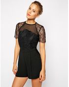 Asos Playsuit With Lace Detailing - Lyst