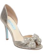 Betsey Johnson Gown Satin Leather Embellished Bow Pumps - Lyst