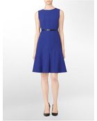Calvin Klein Belted Fit + Flare Sleeveless Dress - Lyst