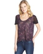 Three Dots Dark Paisley Scoop Neck Hi-Low Hem T-Shirt - Lyst