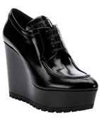Prada Nero Leather Lug Soled Platform Wedge Oxfords - Lyst