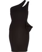 River Island Black One Shoulder Peplum Pencil Dress - Lyst