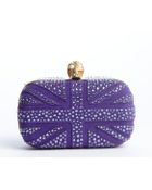Alexander McQueen Purple Suede Jewel Embroidered Accent Skull Detail Clutch - Lyst