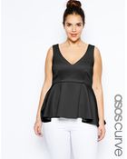 Asos Curve Exclusive Peplum Scuba Top With V-Neck Dip Hem - Lyst