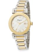 Ferragamo Two-Tone Stainless Steel & Mother-Of-Pearl Engraved Round Watch - Lyst