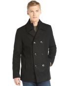 Kenneth Cole Reaction Black Wool Blend Double Breasted Bib Insert 'Melton' Coat - Lyst