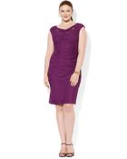 Lauren by Ralph Lauren Plus Sequined Lace Cowlneck Dress - Lyst