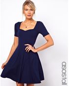 Asos Tall Skater Dress With Short Sleeve And Sweetheart Neck - Lyst