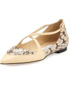 Jimmy Choo Gamble Crisscross Snake Ballerina Flat - Lyst