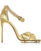 Roberto Cavalli Golden Panther Leather Sandal - Lyst
