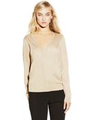 Vince Camuto Metallic V Neck Sweater - Lyst