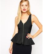 Asos Peplum Top With Zip Front - Lyst