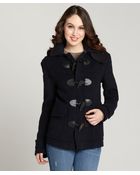 Burberry Navy Toggle Front Wool Coat - Lyst