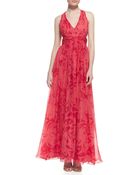 Aidan Mattox Printed Chiffon Sleeveless Vneck Gown - Lyst