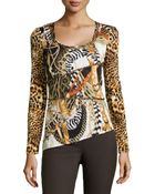 Alberto Makali Animal-Print Paneled Plisse Blouse - Lyst