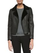 Elie Tahari Mae Leather Zip Jacket W Shearling Fur Lapels - Lyst